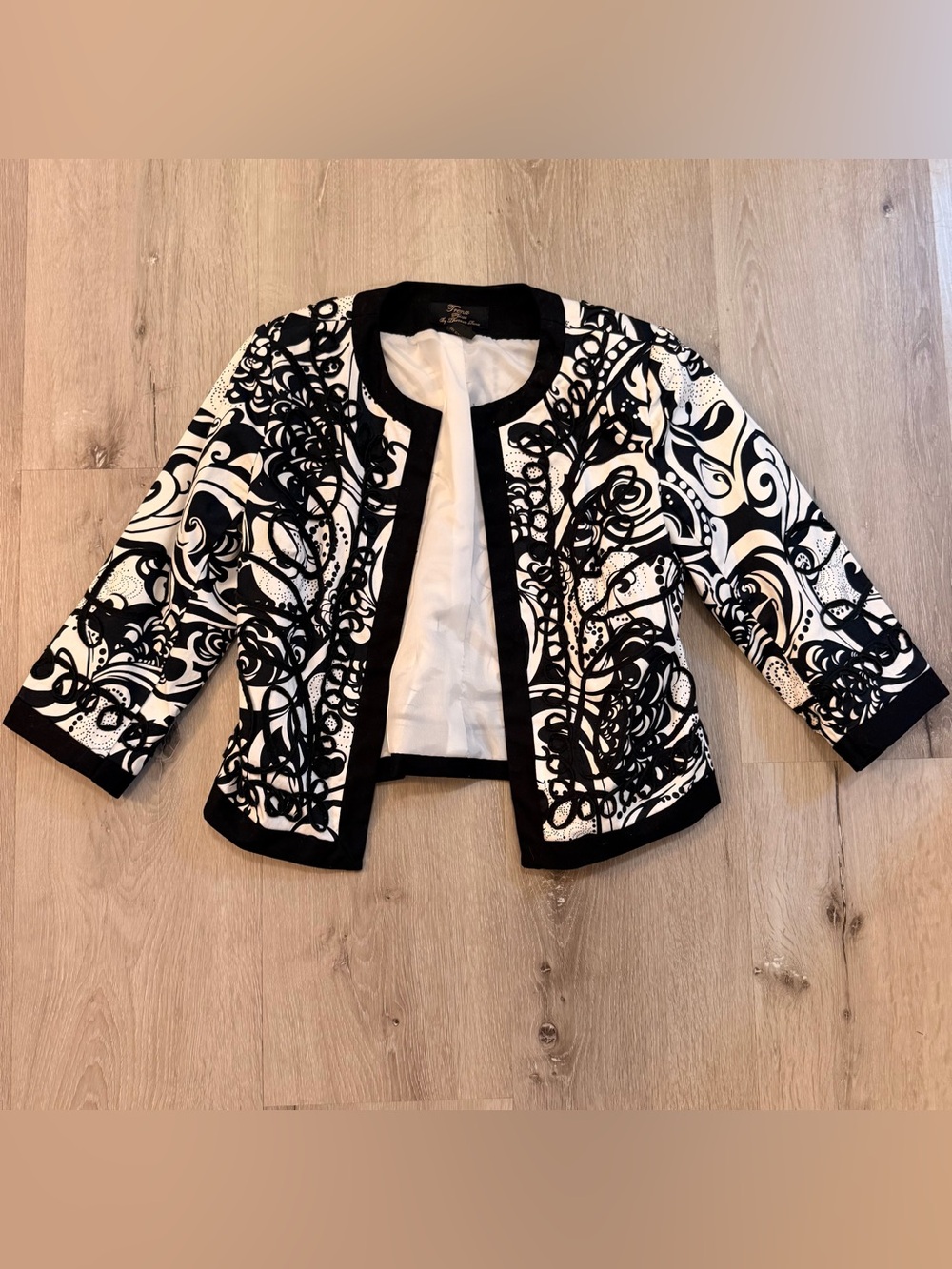 Vintage Theresa Renz Monochrome Pop Art Abstract Crop Blazer Petite Small